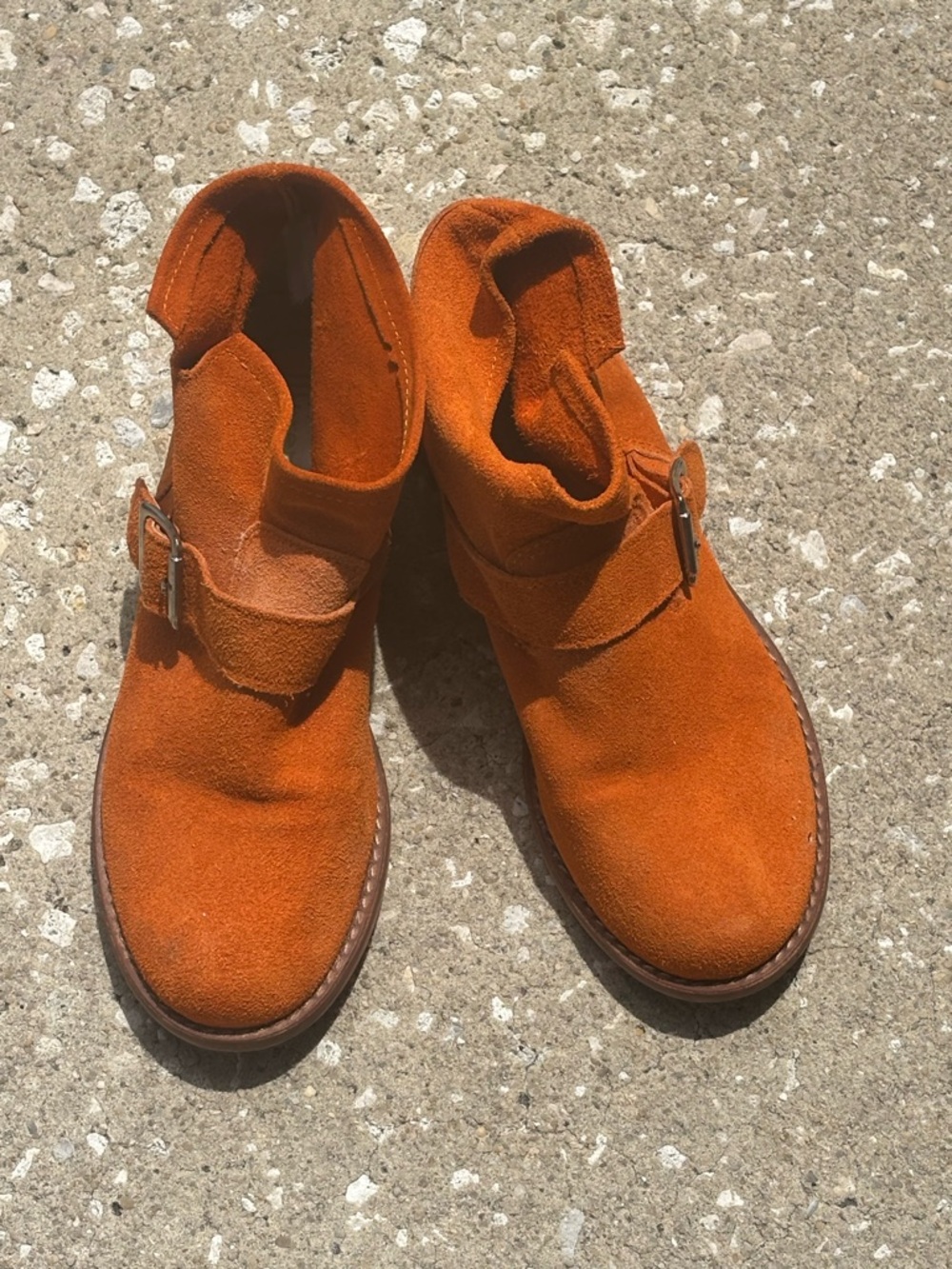 Moreno Made in Italy Women's Orange Suede Moto Booties Size 37